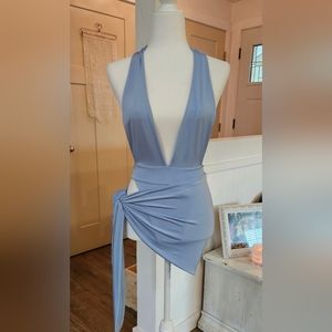 Gently Worn- FASHION NOVA -  Powder Blue Bodysuit/Swimwear - With Wrap - Size S